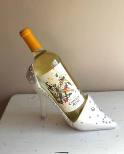 Soporte de vino de tacón alto para fiesta de arrastre mesa bomba zapato centro de mesa plástico plateado glamour - Imagen 1 de 12