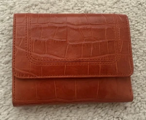 NEW VTG Monsac Originals Tri-Fold Wallet Bright Brown Leather Croc Embossed - Picture 1 of 5