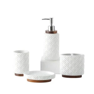 Bathroom Accessories Set 4 Pcs Toothbrush Holder Soap Dispenser - Picture 1 of 7