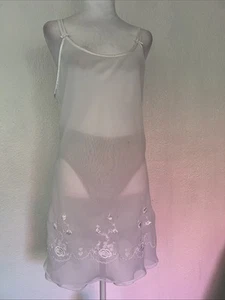 Jones Of New York Women’s SZ L White Sheer Spaghetti Strap Embroidered Nightgown - Picture 1 of 12