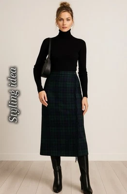 Vintage Ralph Lauren fringed plaid 100% wool wrap Maxi Skirt Size 12 Equestrian - Image 1 of 4