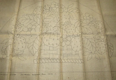 JOAN MOSHIMER BURLAP RUG HOOKING PATTERN #357 BASKET OF STRAWBERRIES 25" X 42" - Image 1 of 4