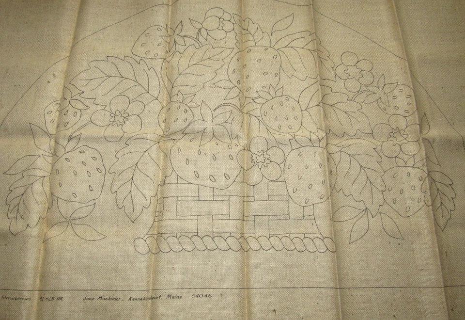 JOAN MOSHIMER BURLAP RUG HOOKING PATTERN #357 BASKET OF STRAWBERRIES 25" X 42" - Image 1 of 4