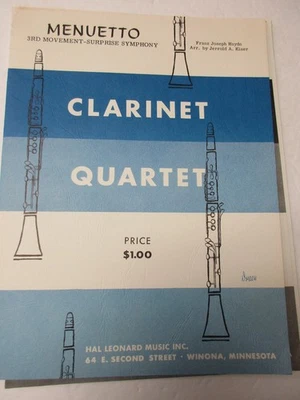 Haydn Menuetto from Surprise Symphony Clarinet Quartet Sheet Music Jerrold Kiser - Image 1 of 4