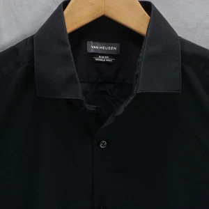 VAN HEUSEN LONG SLEEVE DRESS SHIRT BLACK LIGHTWEIGHT SLIM FIT 16 32/33 L - Picture 1 of 7