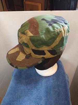 Vintage US Military Hat  7 1/8 Camouflage BDU Patrol Cap Ear Flap Woodland Atlas - Image 1 of 4