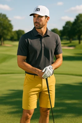 Mens Travis Mathew Rapid Transit Golf Shorts 36 Mustard 8" Inseam Performance - Image 1 of 4