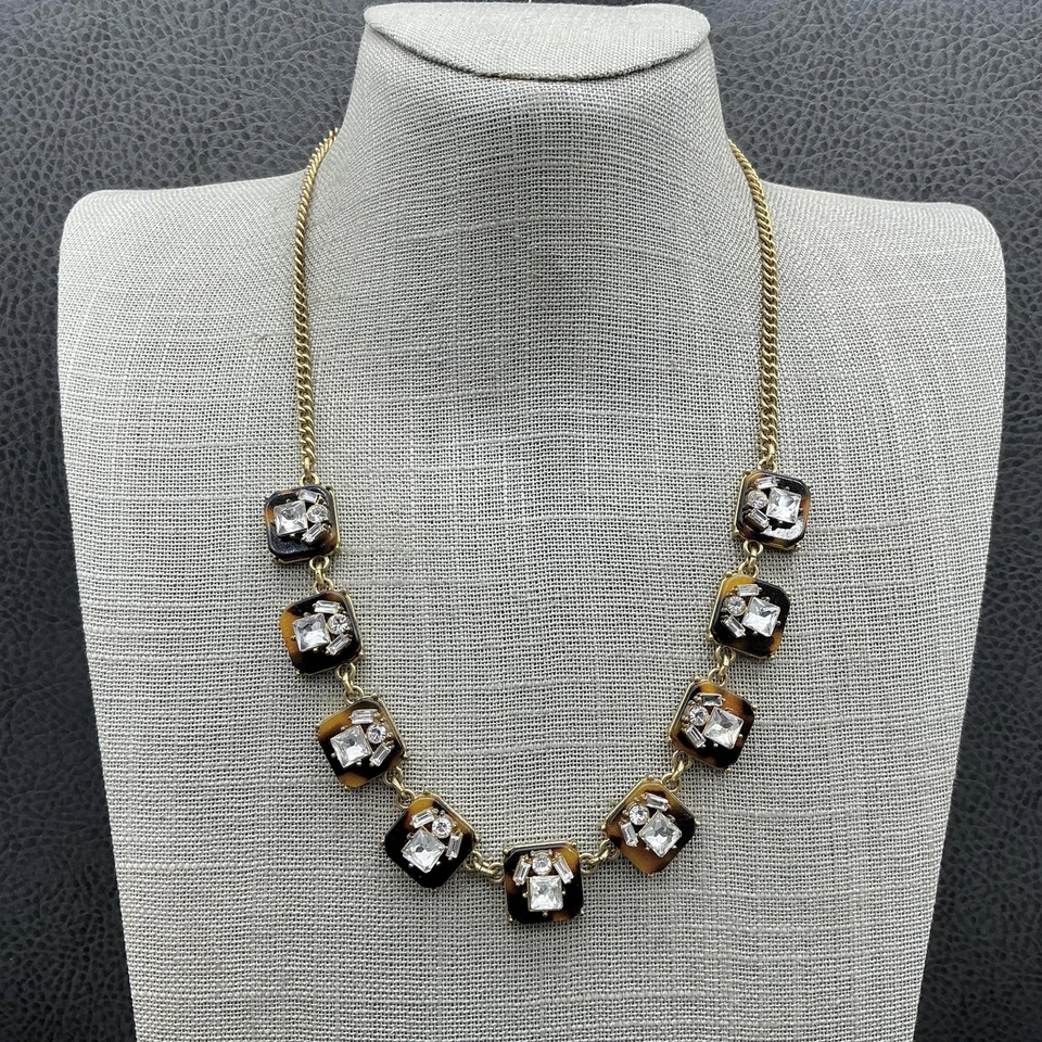 Collar J.Crew Mujer Tortuga Distintivo Tono Dorado Estrás Babero Ajustable Foto 1 de 4