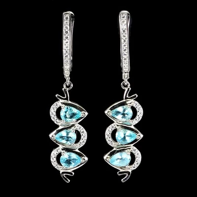 925 Sterling Silver Earrings Pear Apatite Natural Gemstone Jewelry - Image 1 of 4