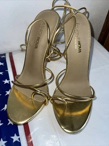 Fashion Nova Los AngelesWomen's Gold Stroppy String Sandals High Heels Sz 7.5 - Picture 1 of 4
