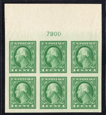 1916 US SC 481 1c Washington - Plate Block of 6 Top 7900 - MNH XF Gem - Image 1 of 3
