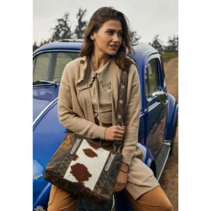Designer Western Inspired Handbag Genuine Tooled Leather & Hide - Picture 1 of 1