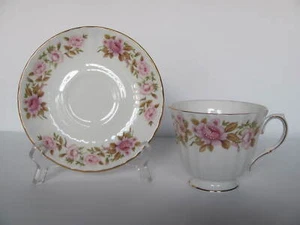 DUCHESS BONE CHINA MADE IN ENGLAND PINK FLOWERS SUMMER GLORY CUP & SAUCER SET - Picture 1 of 5