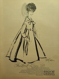 Bergdorf Goodman Greatcoat 5th Ave 58th On The Plaza anuncio impreso vintage 1958 - Imagen 1 de 4