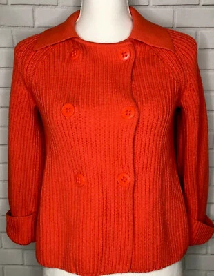 Saks Fifth Avenue Clothes Real Orange Cardigan Sz XS Cotton Wool Blend Sweater - Image 1 of 4