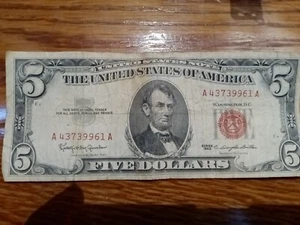 5 Dollars Bill Red Ink - Picture 1 of 2