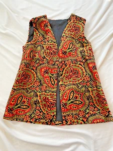 Vintage 60s 70s Paisley Vest Psychedelic Chenille Upholstery Hippie Waistcoat - Picture 1 of 12