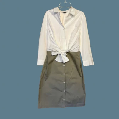 NWOT Tahari Stretch Poplin Colorblock Tie Front Shirt Style Dress US Size 6 - Image 1 of 3