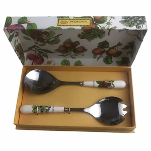 Portmeirion Pomona Salad Servers Serving Set Ceramic Handles In Original Box - Picture 1 of 4