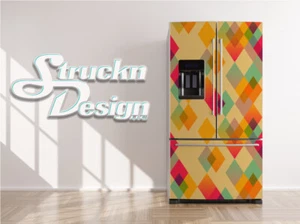 Abstract Retro Diamond Design Colorful Fridge Freezer Wrap Side Door Vinyl Decal - Picture 1 of 1