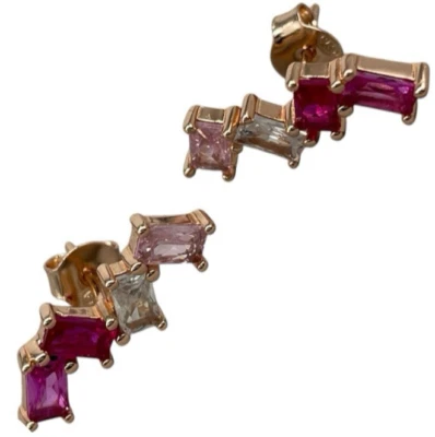 Orecchini Donna in Argento 925 ramato con zirconi baguette rosa fucsia puntoluce - Immagine 1 di 4