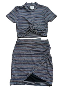 NWT Style Rack 2 Piece Striped Crop Top and Skirt Set Sz Large Shimmer Rainbow - Picture 1 of 9