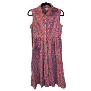 April Cornell Women's Cottagecore Shirt Dress Size XS Pink Blue Floral Pockets - Picture 1 of 5