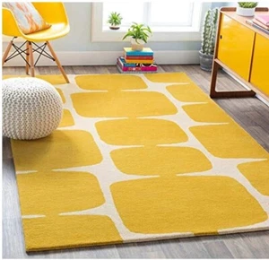 Hand Tufted Designer Area Rug| Yellow White| Bedroom Living room| Energetic look - Picture 1 of 6
