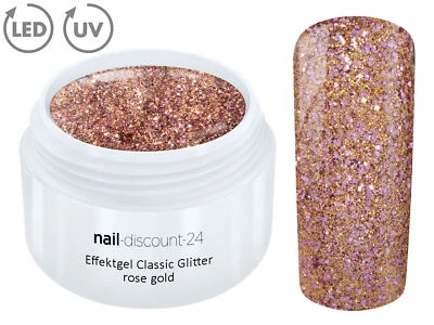 Effekt UV LED Gel FARBGEL Glitter rose gold French Modellage Nail Design Rosa - Bild 1 von 3