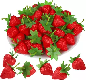 50 PCS Artificial Red Strawberries Fake Plastic Strawberry Faux Realistic Strawb - Picture 1 of 12