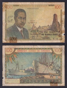 Banconota Cameroun 100 francs 1962 P.-10 MB+/F+ - Picture 1 of 1