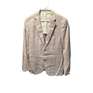Nordstrom Men’s Trim Fit Linen Blend Plaid Sport Coat Blazer In Tan 40L NWOT - Picture 1 of 8