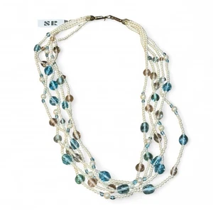 layered blue/green multi-strand bead necklace - Picture 1 of 4