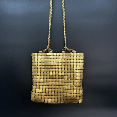 Cartera Bandolera Brillante Años 60 Vintage Elka Top Mark Malla Metal Blanca Acento Dorado Foto 1 de 4