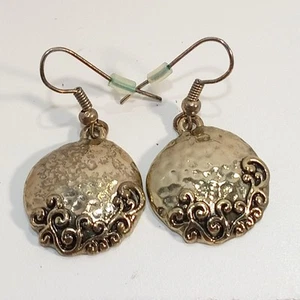 Hammered Medallion Scroll Dangle Earrings Gold - Picture 1 of 3
