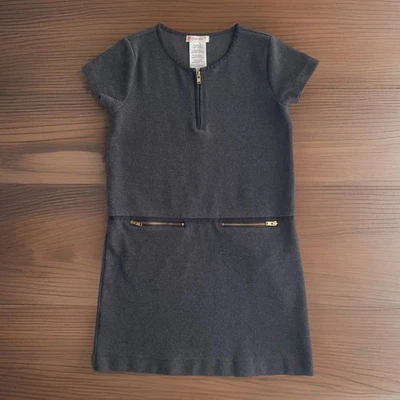 Vestido Crewcuts J Crew Niñas Ponte Cremallera Gris Oscuro Manga Corta Borde de Seda Talla 7 Foto 1 de 4
