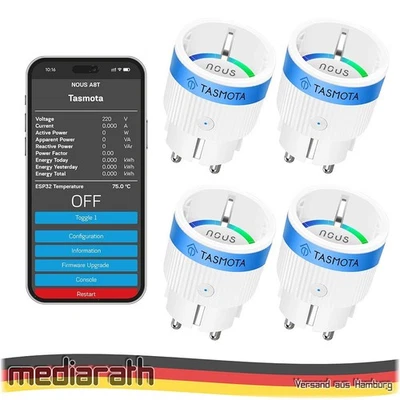 4X Nous A8T 10A WiFi Matter Smart Socket Power Meter Tasmota - Opt. calibrated - Image 1 of 4