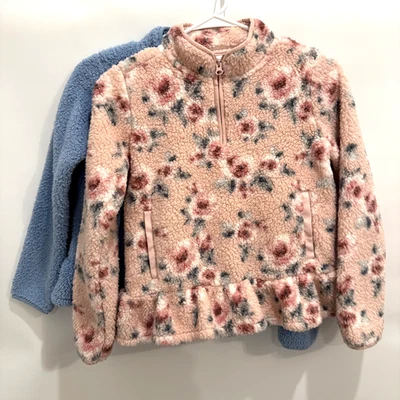 Gymboree Lot 2 Fleece Ruffle Pullover Sherpa Sweater Jacket Girls 12 Blue Pink - Image 1 of 4