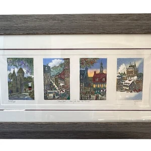 Quebec Street All Seasons Scenes Kunstdruck signiert Josee Rousseau 531/700 gerahmt - Bild 1 von 12