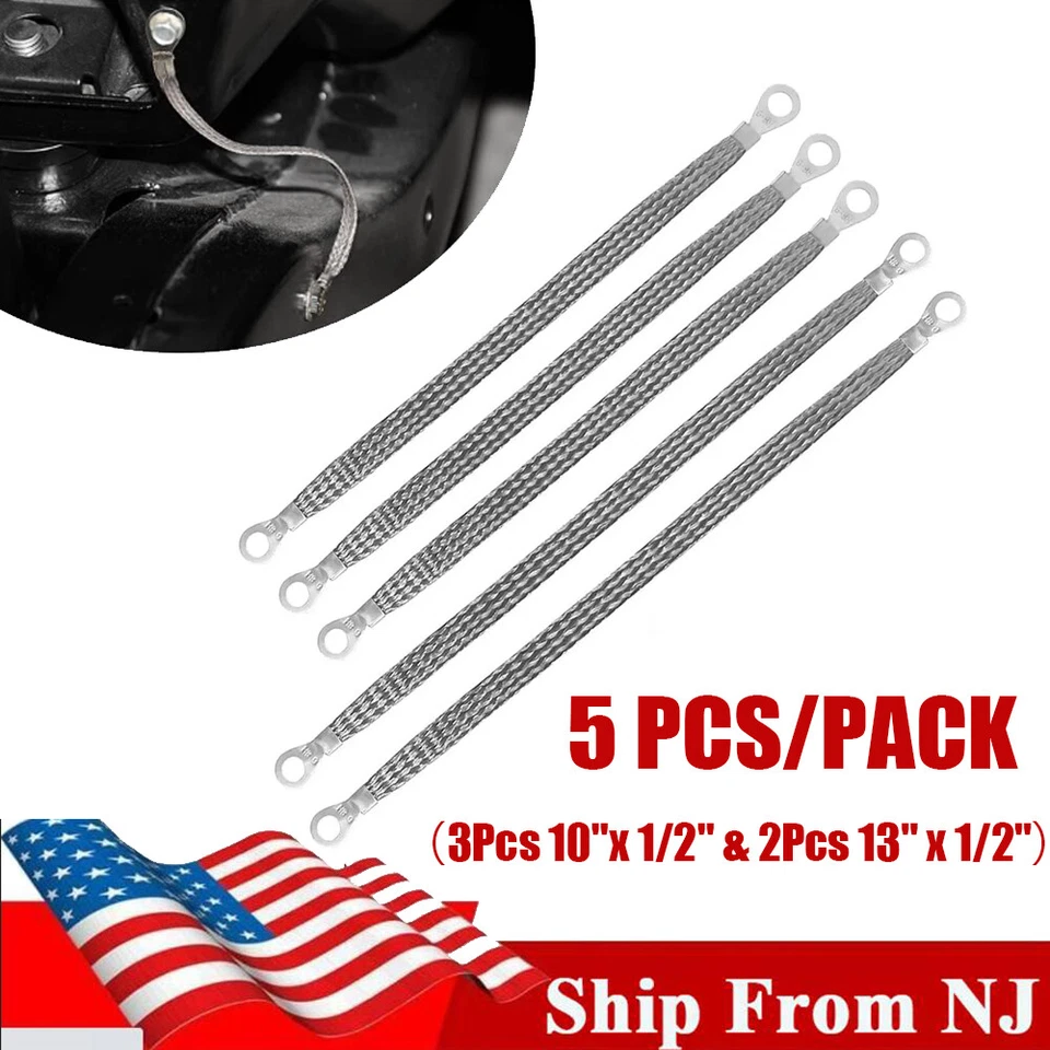 Universal Automotive Tinned Copper Braided Engine Ground Strap Cable +Terminals - Image 1 of 4