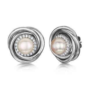 Titanio Rosa Perla Pendientes Espiral Diseño Varias Gemas Tuerca Pendientes 18mm - Imagen 1 de 2