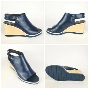 Womens Camper Limi Wedge Peep Toe Tan Blue White Trim Classics US Sz 10/40 - Picture 1 of 7