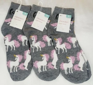 3 Pair Xhilaration Unicorn Socks - Size 4-10 - Gray White Pink - New With Tags - Picture 1 of 2