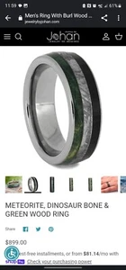 Meteorite, Dinosaur Bone and Greenwood mens ring size 8.5 - Picture 1 of 4