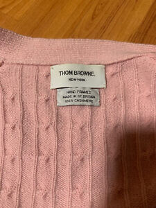 Thom Browne Mens Pink Cashmere Cable Cardigan - Made in GB - size Large - 3-Bar