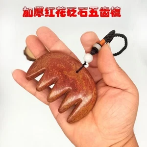 Red Bian Stone Gua Sha Scraping Board 5 Teeth Massage Comb Ultrathick 0.7 in - Picture 1 of 8