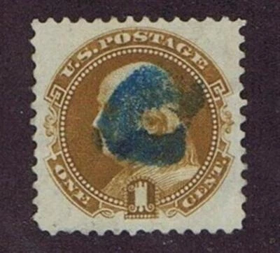 US 123 USED 1 CENT FRANKLIN, 1875, BLUE CANCEL, PF CERT GRADED VF XF 85 - Image 1 of 2