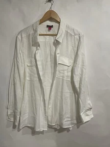 Vince Camuto White Shirt Size L Blouse Button Up Long Sleeve Tunic - Picture 1 of 7