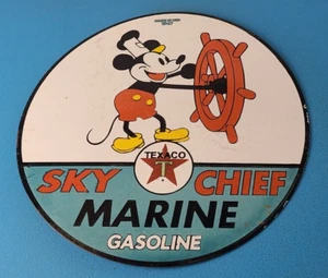 Vintage Texaco Gasoline Sign - Marine Sky Chief Porcelain Gas Pump Sign - Picture 1 of 15