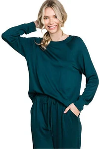 Super Lady Round Neck Raglan Sleeve Top and Drawstring Pants Lounge Set - Picture 1 of 4